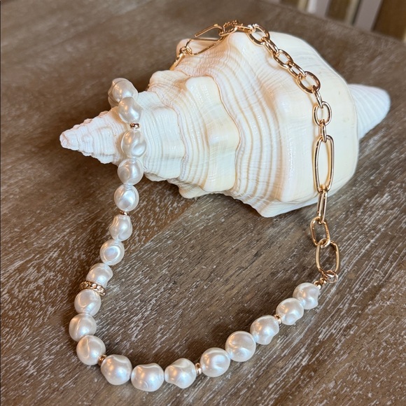 Macy's Jewelry - Trendy Paper Clip Link & Baroque Pearl Necklace